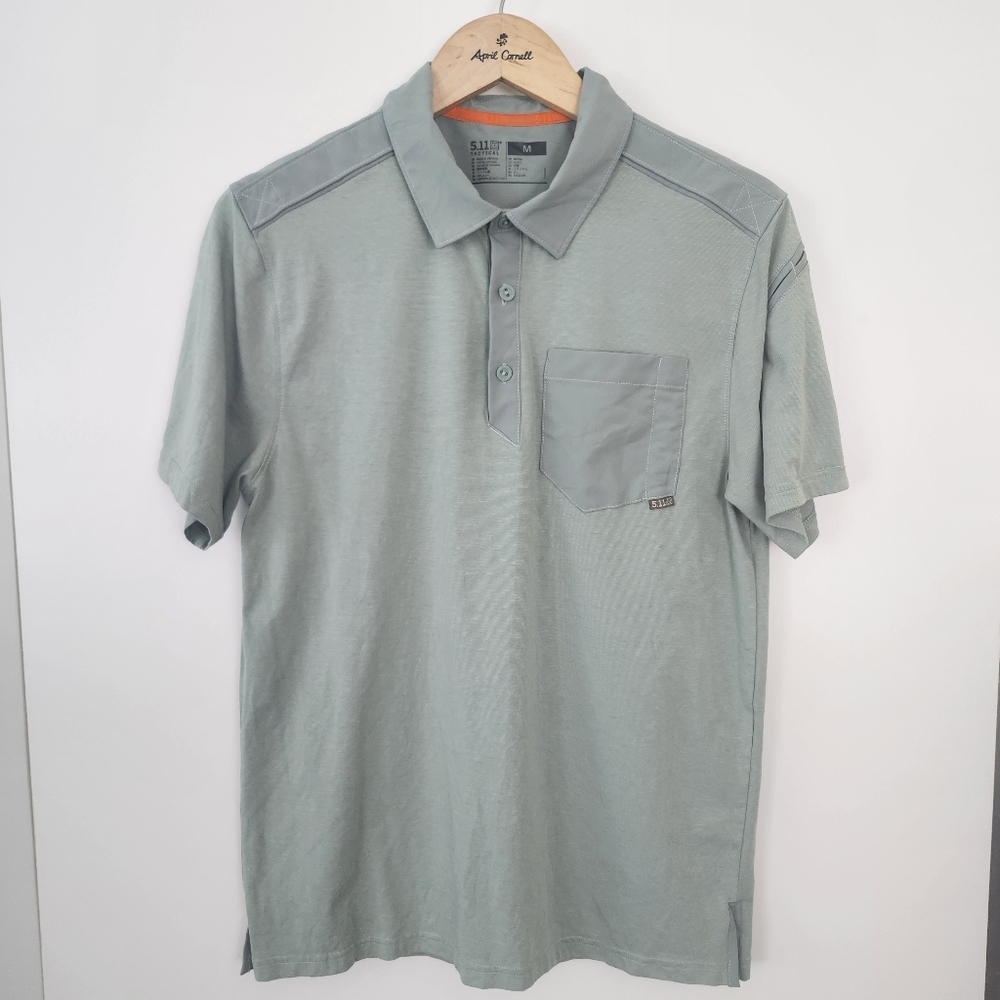 5.11 TACTICAL ‎ Axis Short Sleeve Polo Shirt Light Sage Green Medium Casual